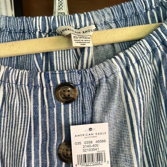 AMERICAN EAGLE OUTFITTERS Denim Striped Cropped Tie-Front L/S Blouse, Sz XS, NWT - Picture 3 of 7